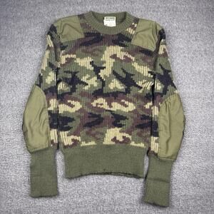 L.L. Bean Crewneck Commando Sweater Mens Small Camo Army Wool Shoulder Patch 80s